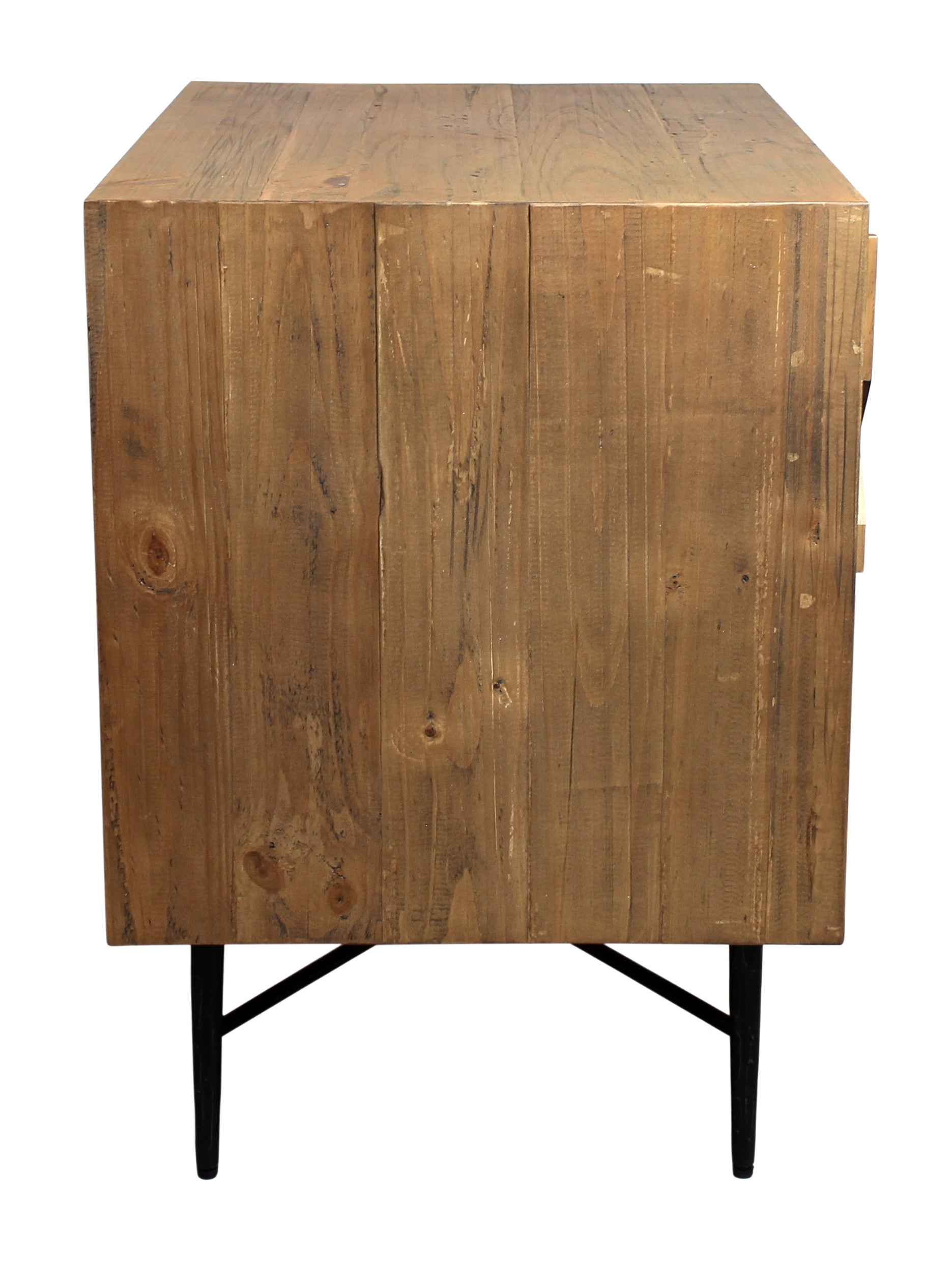 28" Natural Two Drawer Distressed Carved Geometric Solid Wood Nightstand