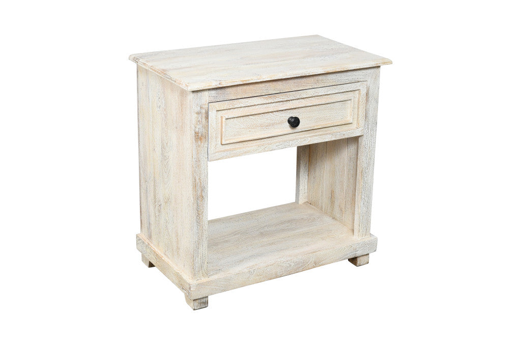 28" White Solid Wood Distressed One Drawer Nightstand Default Title