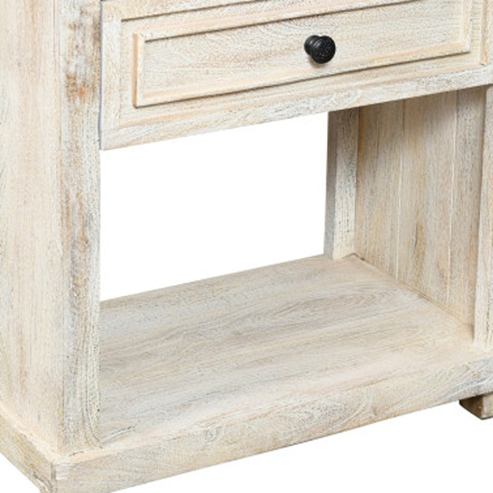 28" White Solid Wood Distressed One Drawer Nightstand