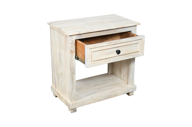 28" White Solid Wood Distressed One Drawer Nightstand