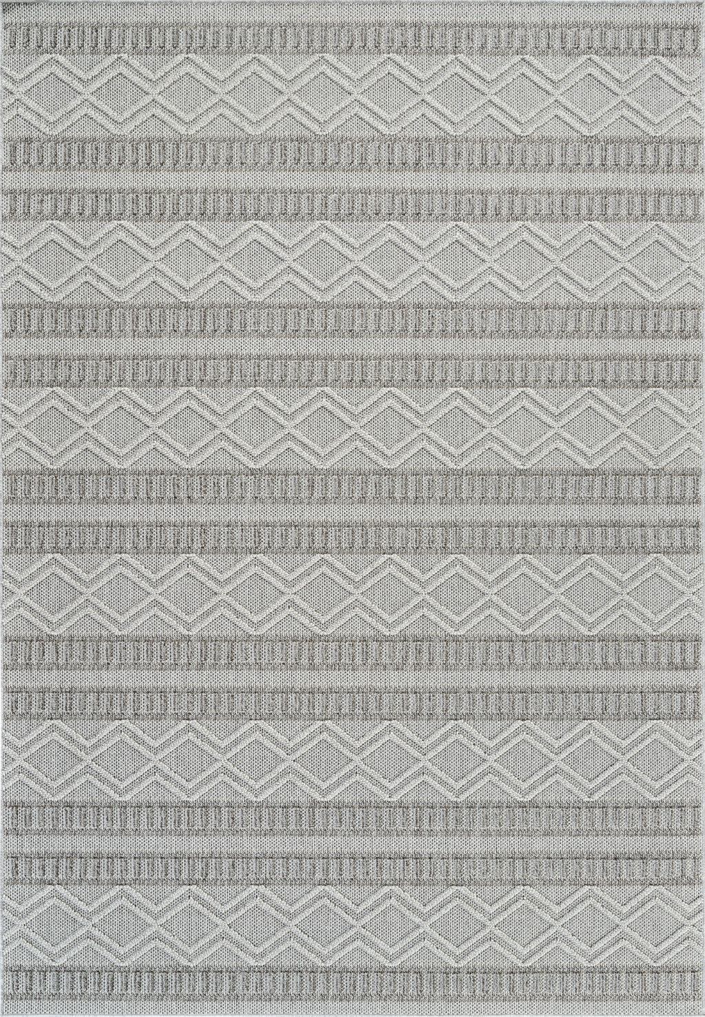 5' X 8' Beige And Gray Striped Distressed Indoor Outdoor Area Rug - Outdoor