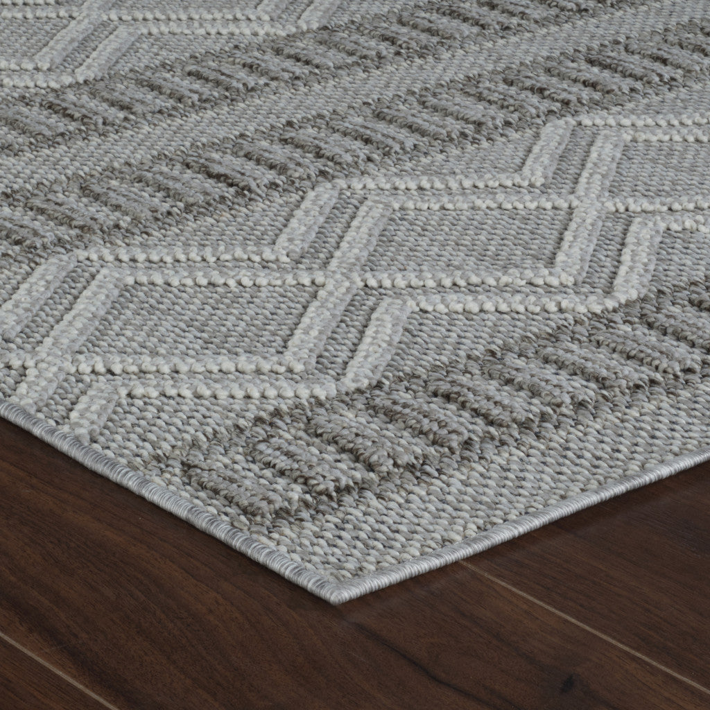 5' X 8' Beige And Gray Striped Distressed Indoor Outdoor Area Rug - Outdoor