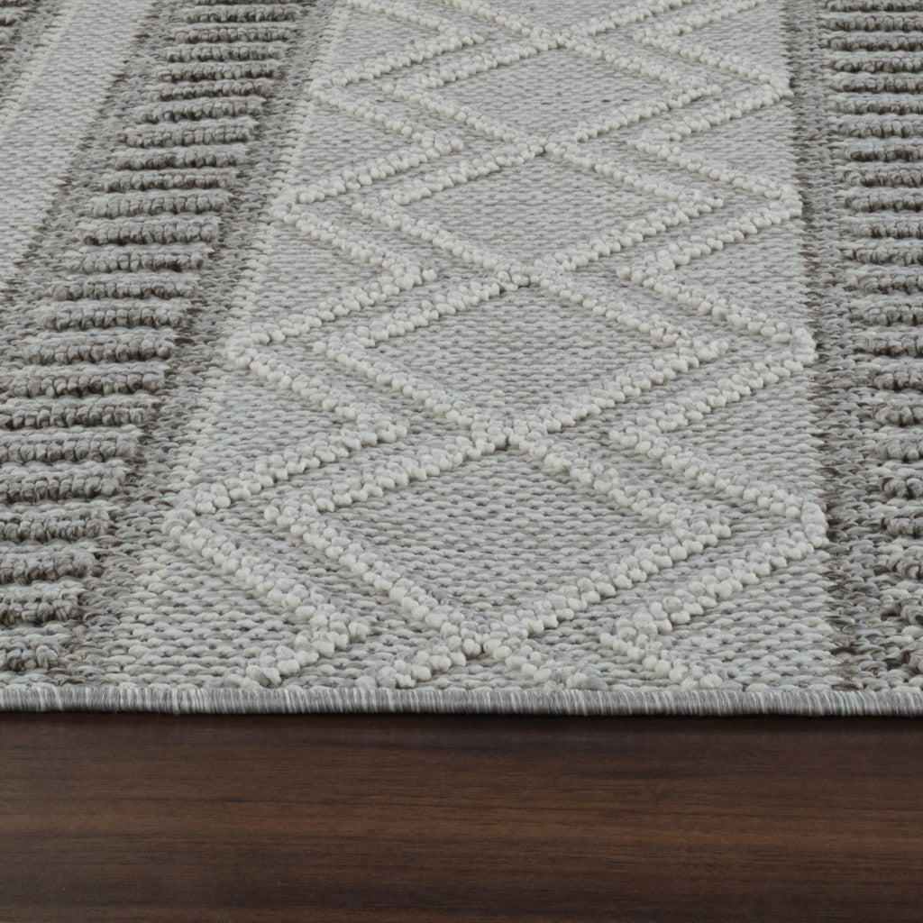 5' X 8' Beige And Gray Striped Distressed Indoor Outdoor Area Rug - Outdoor