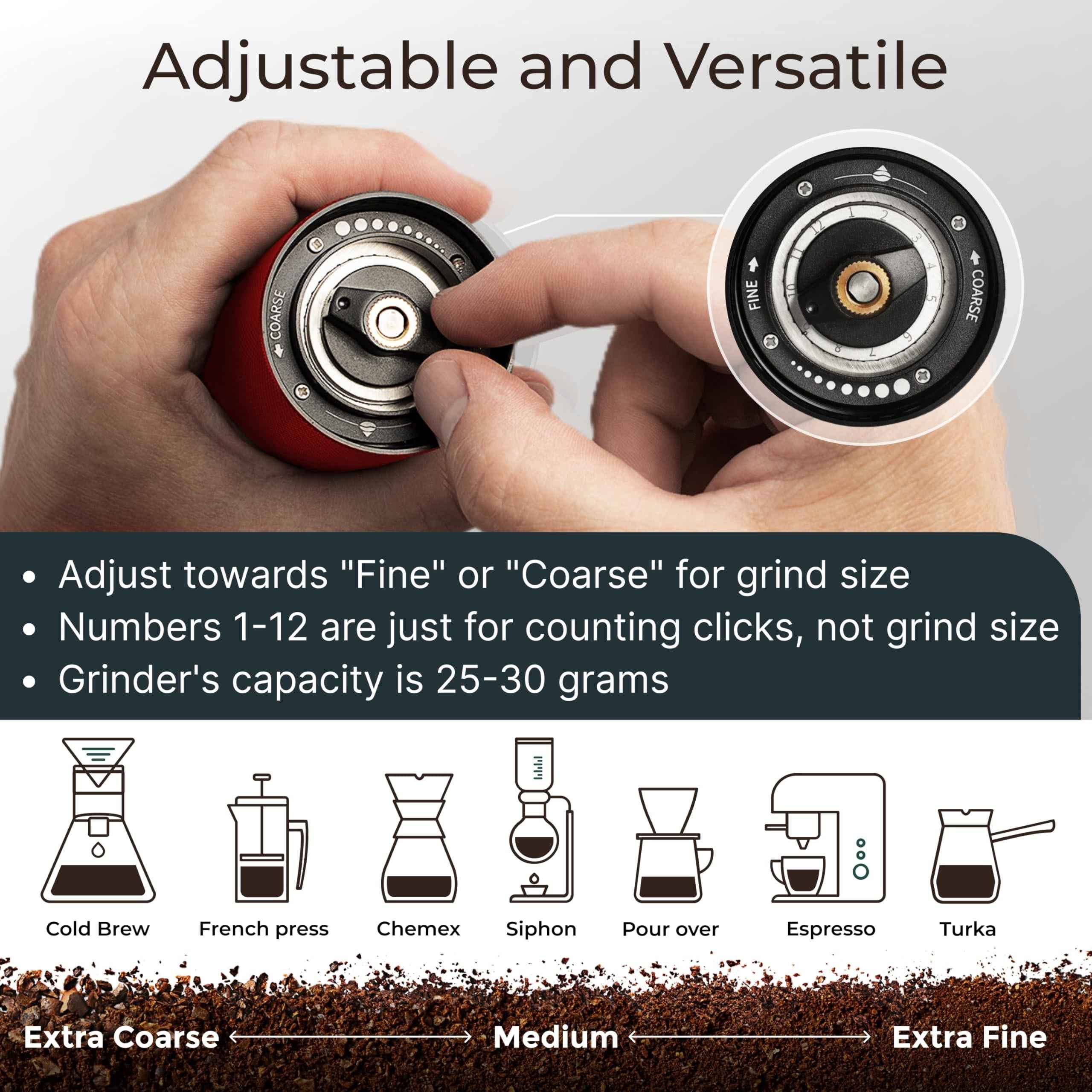 Manual Coffee Grinder by    Stainless Steel Conical Burr Coffee Grinder Manual with Adjustable Setting Double Bearing Hand Espresso Grinder Perfect for Home Office and Camping