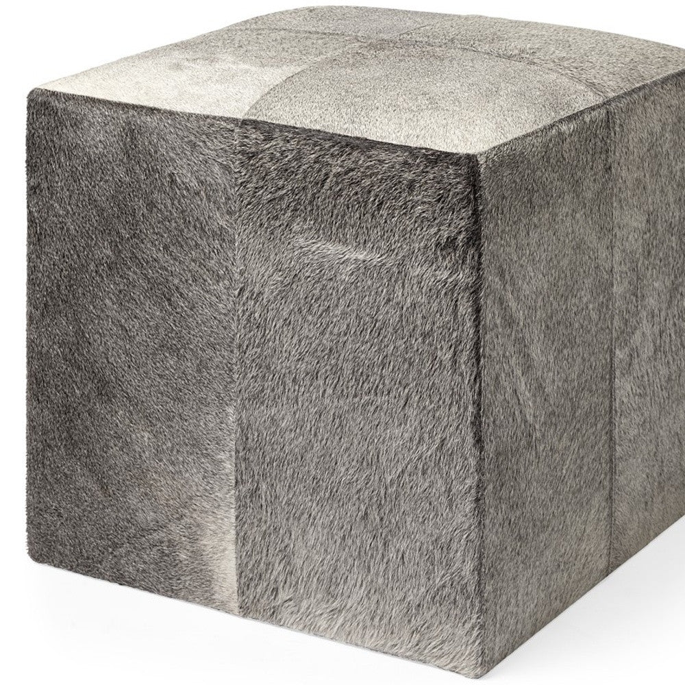 20" Gray Fabric and Wool Cube Ottoman - Living Room