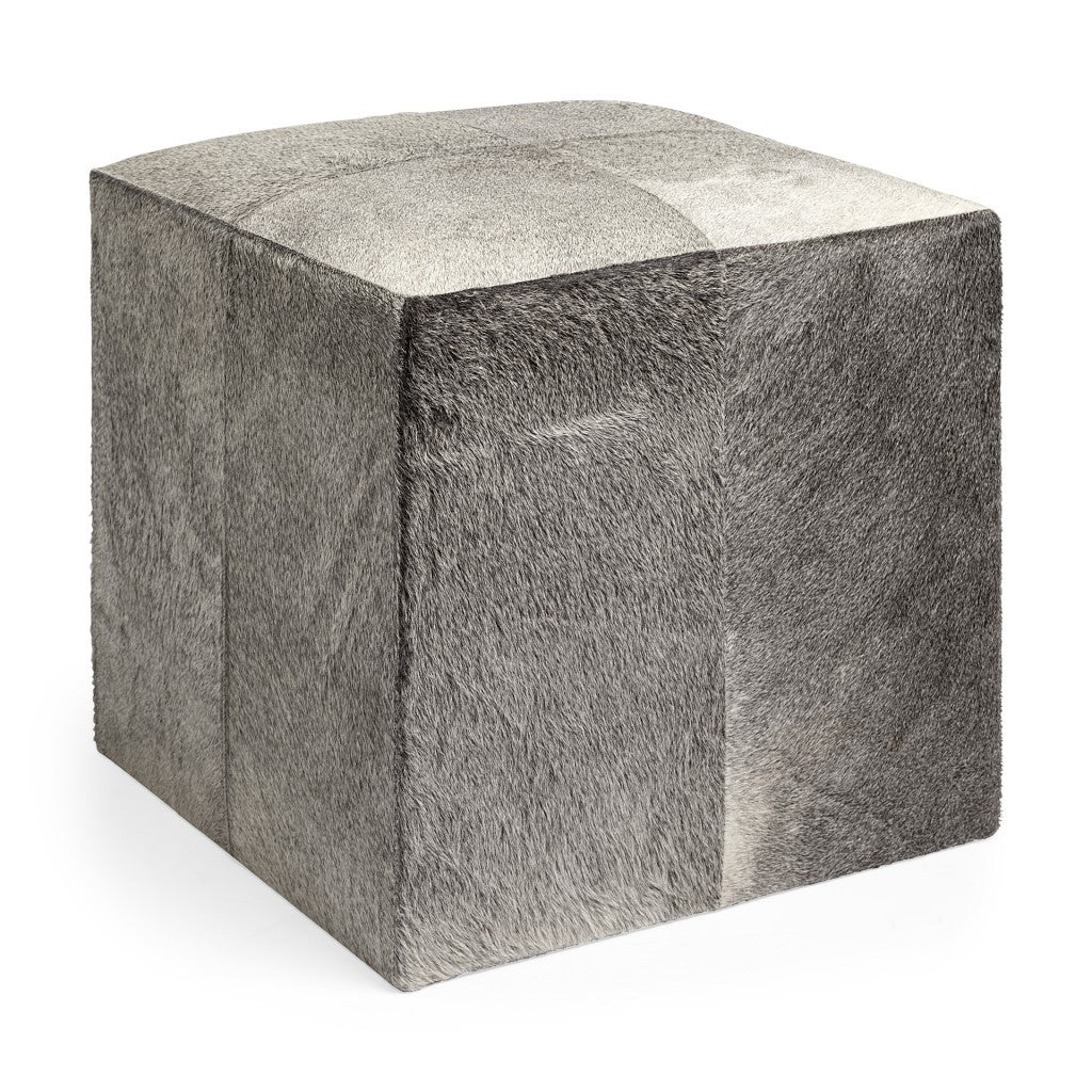 20" Gray Fabric and Wool Cube Ottoman - Living Room