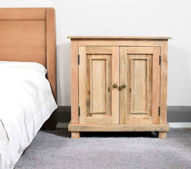 28" Distressed Natural Solid Wood Nightstand With Storage