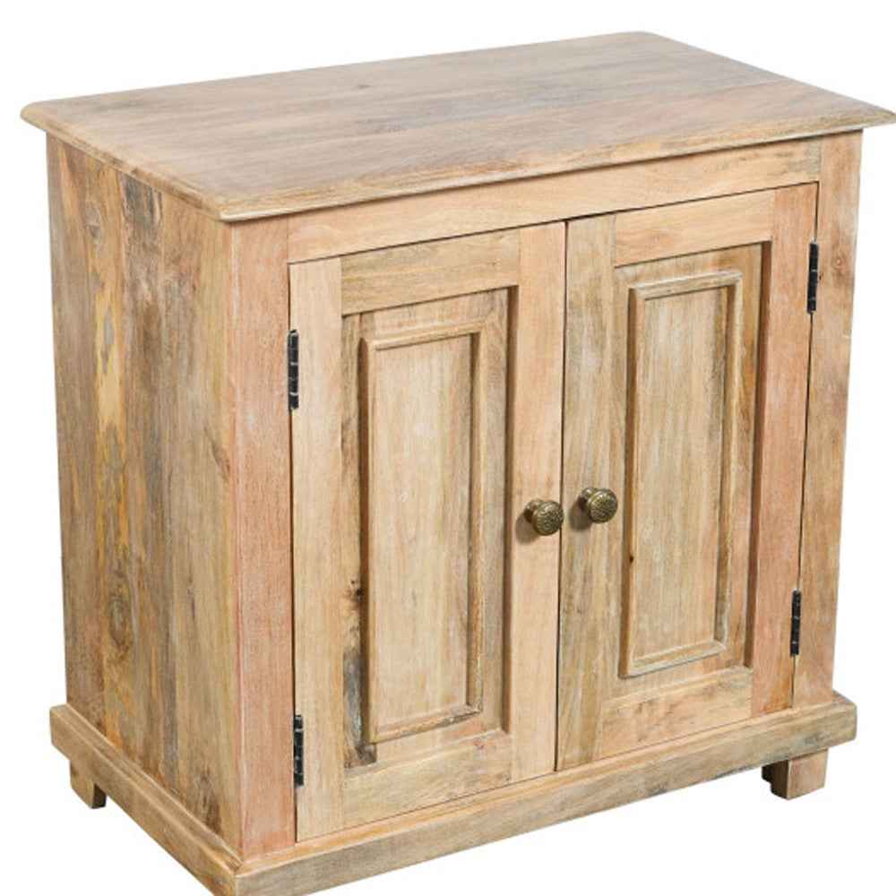 28" Distressed Natural Solid Wood Nightstand With Storage