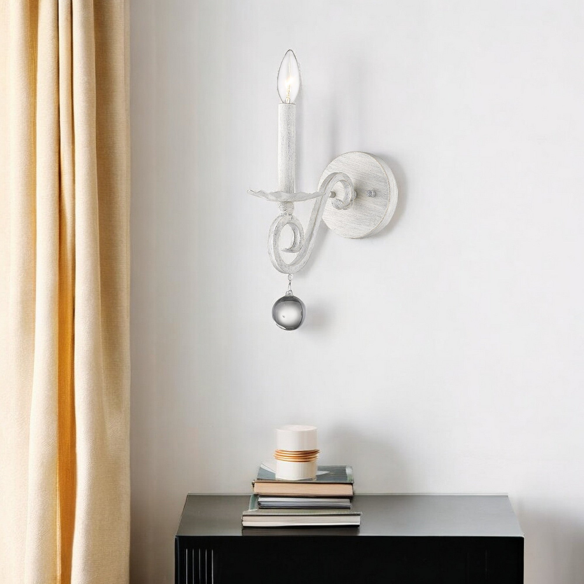 Modern Farmhouse Rustic White and Crystal Wall Sconce Default Title