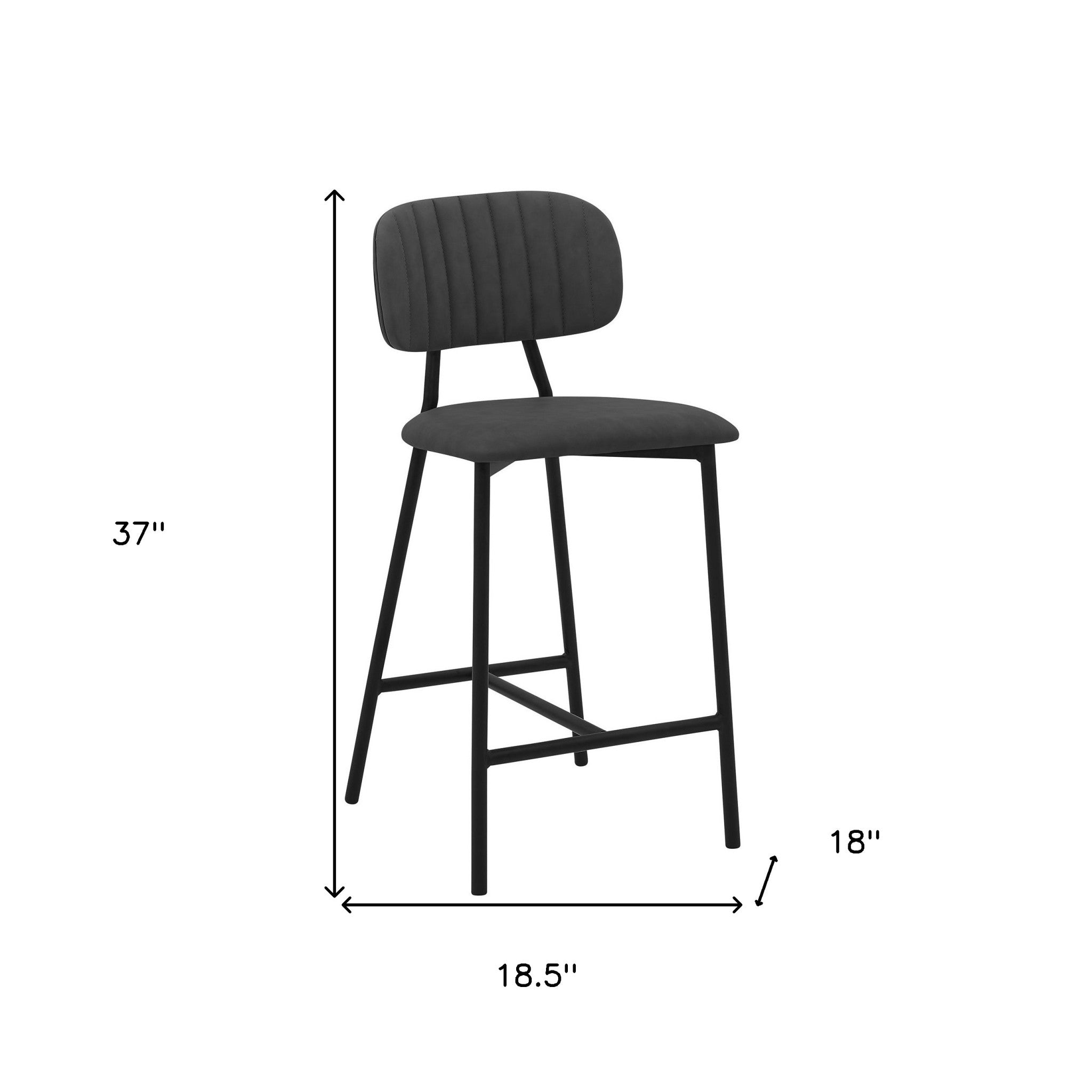 26" Gray And Black Faux Leather And Iron Low Back Counter Height Bar Chair - Living Room