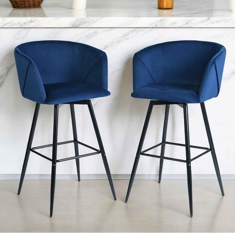 Set of Two 28" Rose And Black Velvet And Steel Low Back Bar Height Bar Chairs