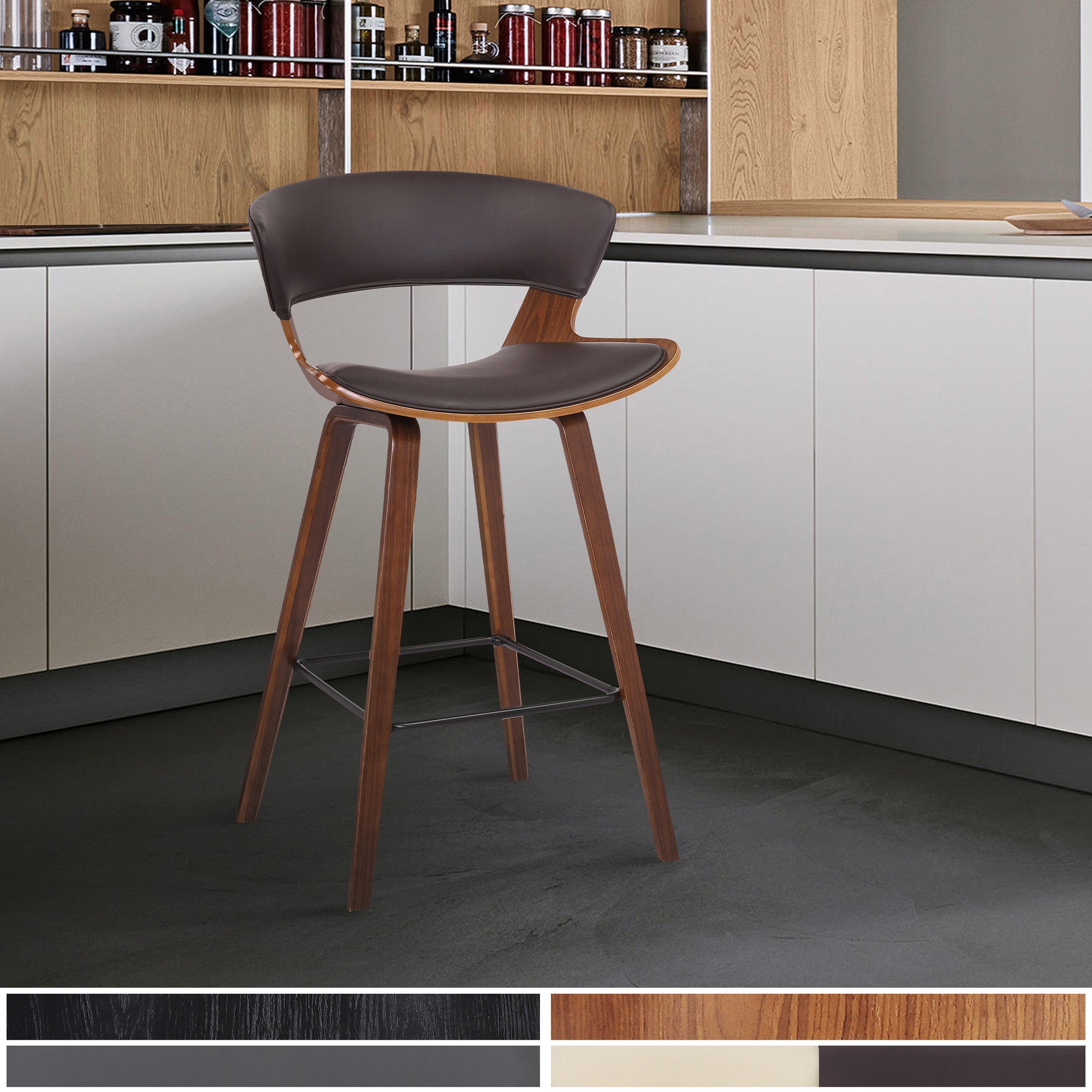 27" Brown Faux Leather And Iron Low Back Counter Height Bar Chair - Living Room