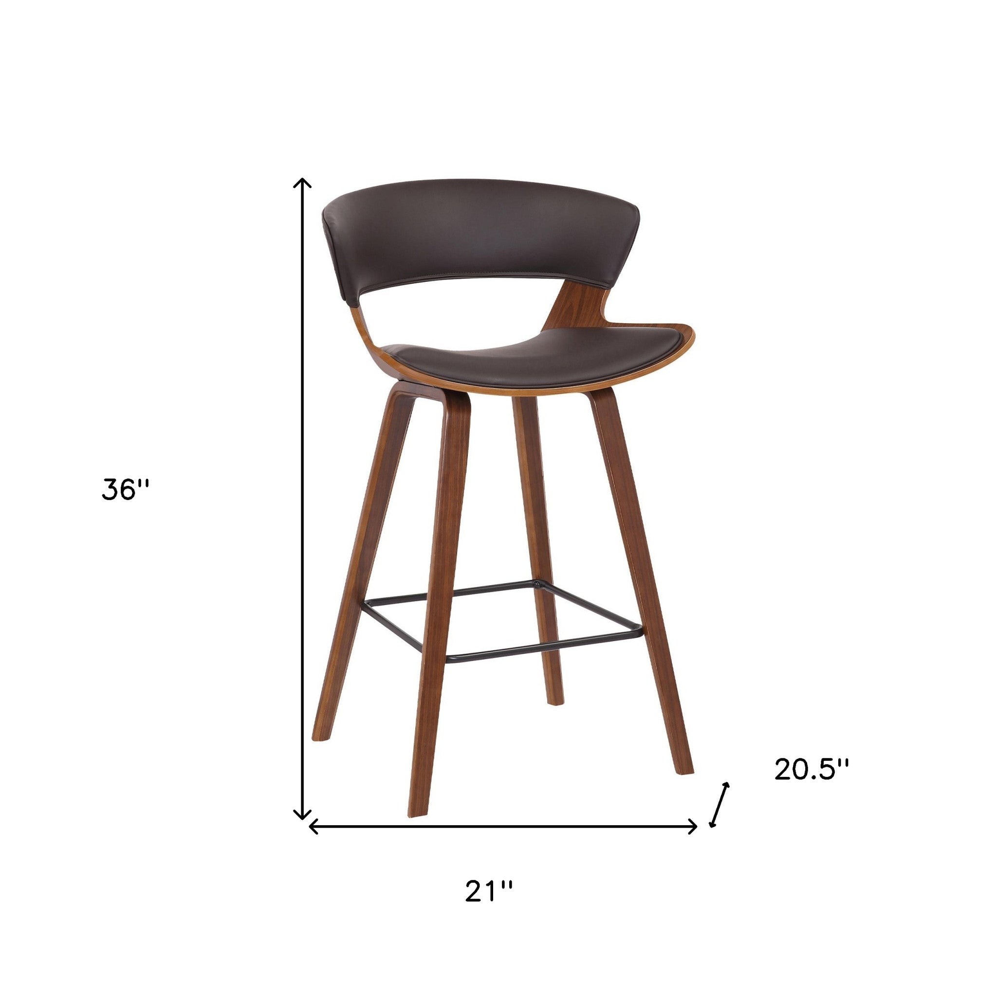 27" Brown Faux Leather And Iron Low Back Counter Height Bar Chair - Living Room