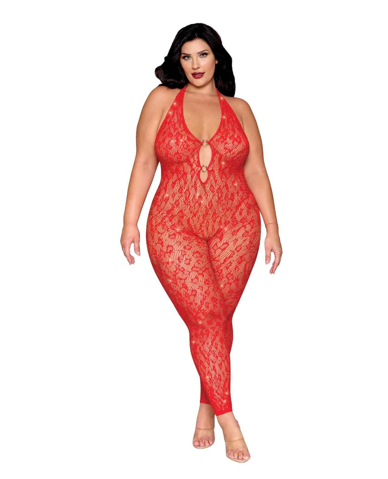 Leopard Pattern Seamless Bodystocking w/Gold Details - Red QN Default Title