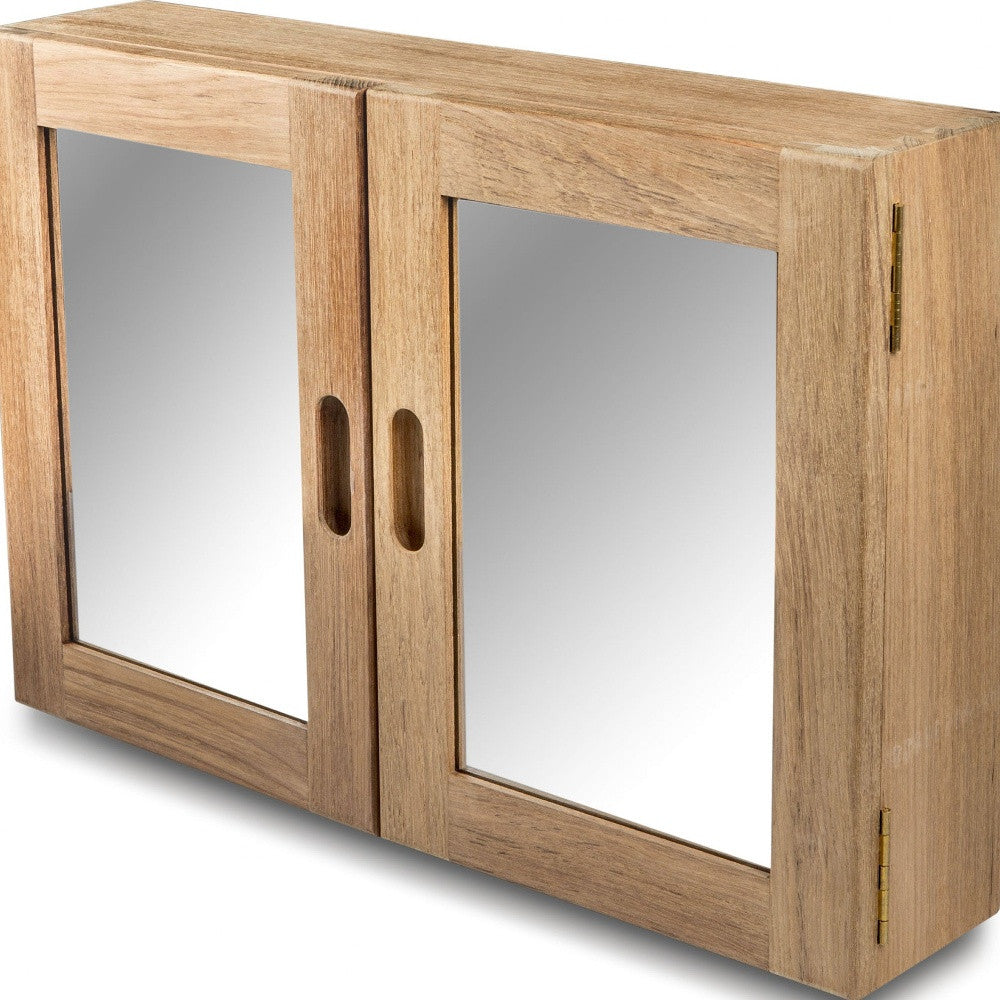 Traditional Solid Teak Double Door Mirrored Medicine Cabinet - Bed & Bath