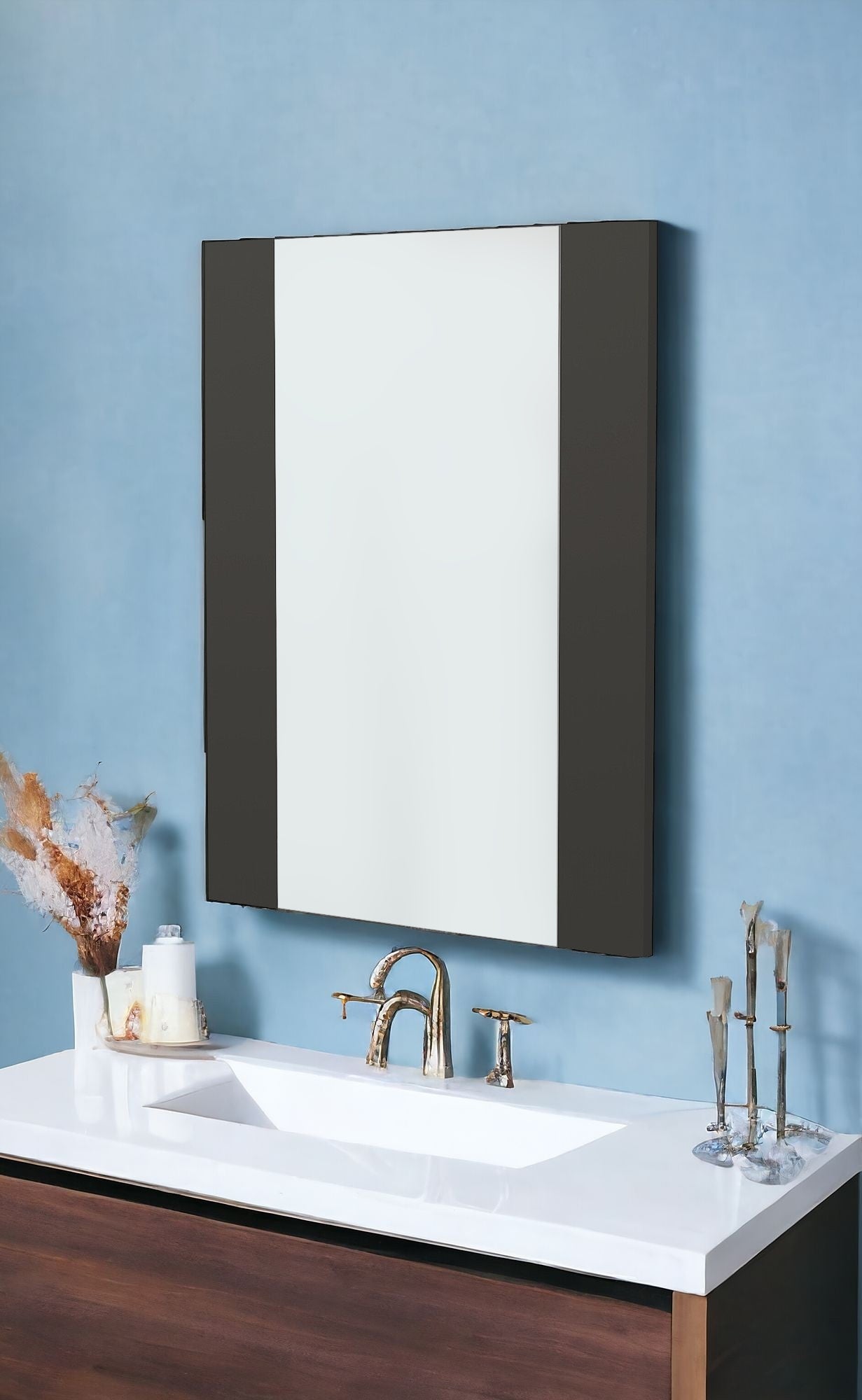 24" Black Wood Framed Bathroom Vanity Mirror Default Title