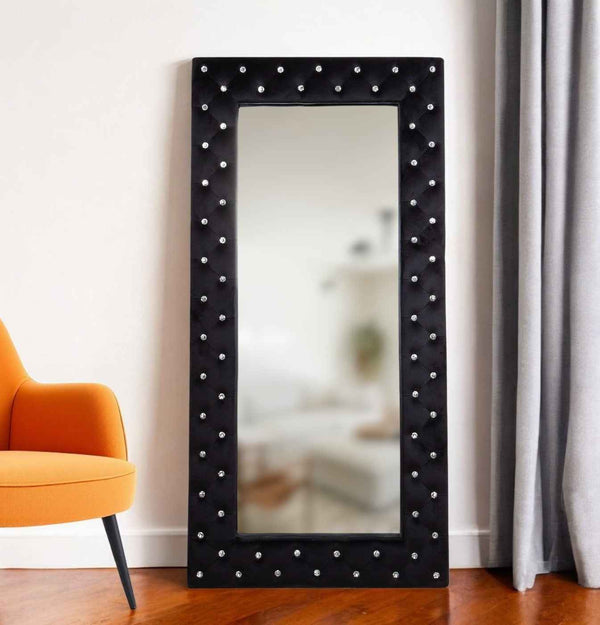 71" Black Wood and Faux Crystal Framed Freestanding and Wall Mount Standing Mirror