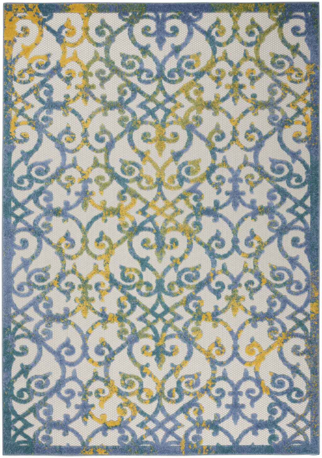 4' X 6' Ivory And Blue Indoor Outdoor Area Rug