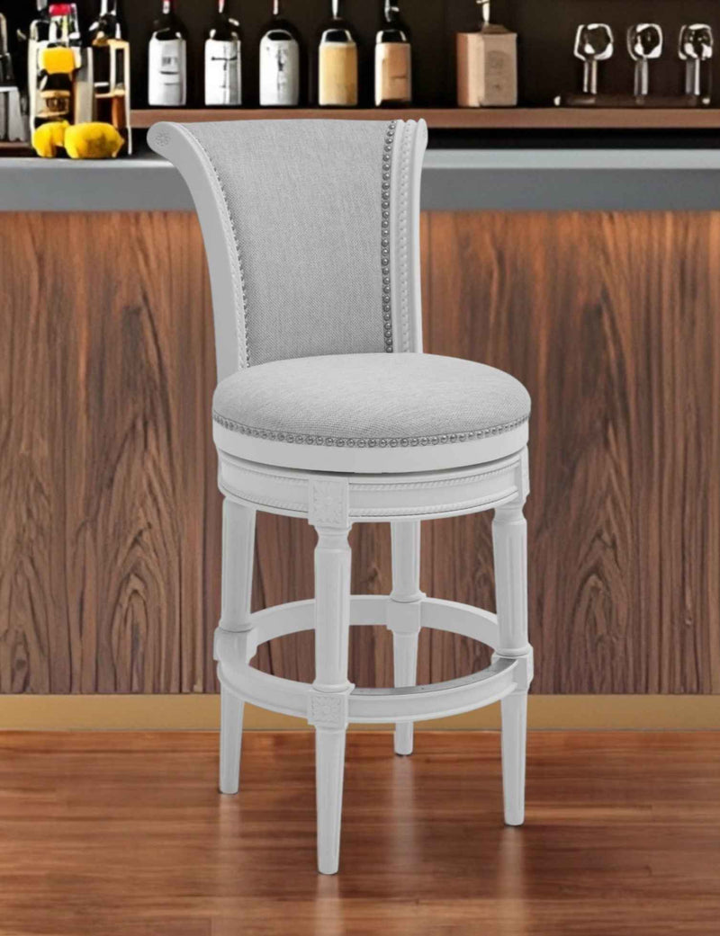 Light Gray and White Solid Wood Swivel Bar Chair