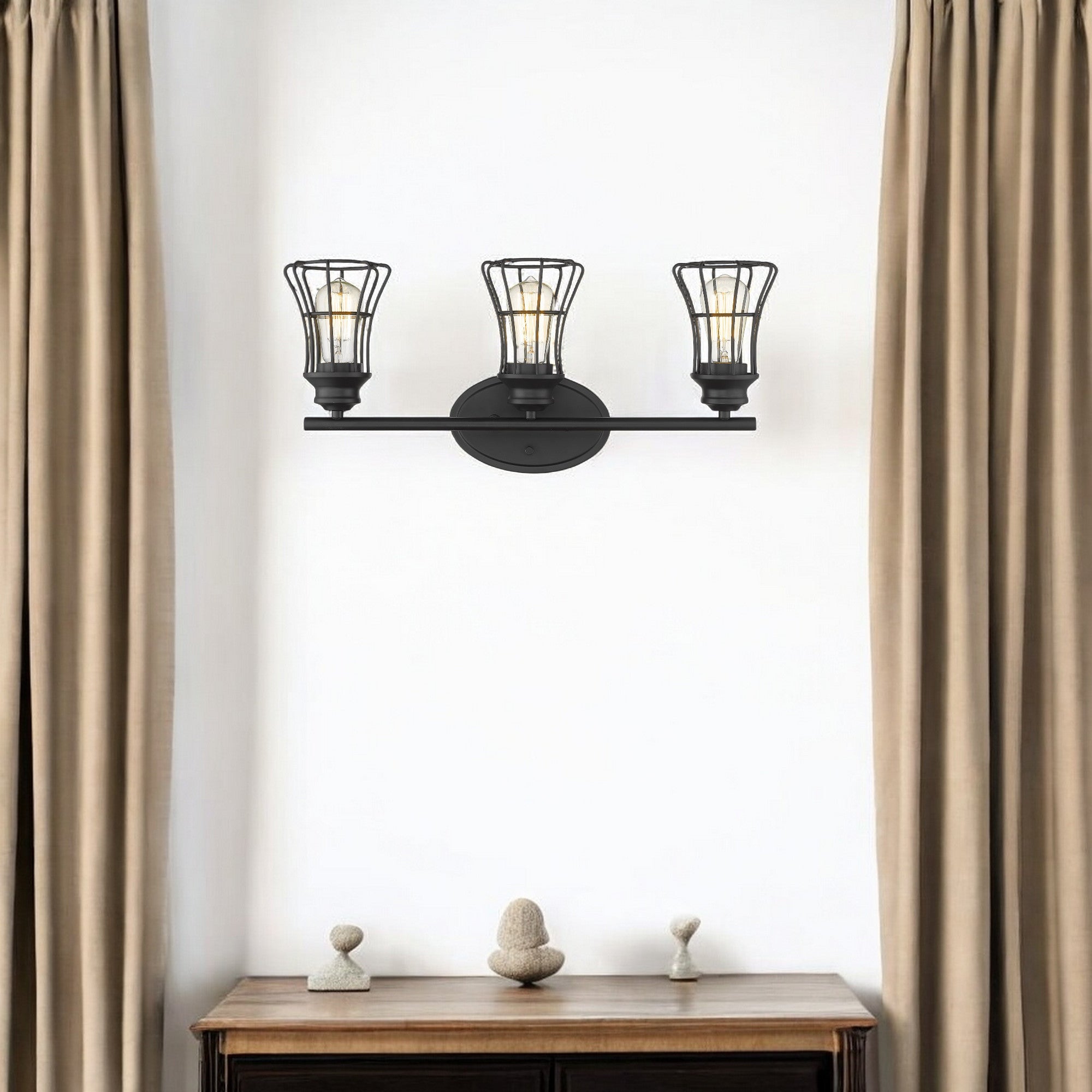 Three Light Matte Black Cage Wall Sconce Default Title