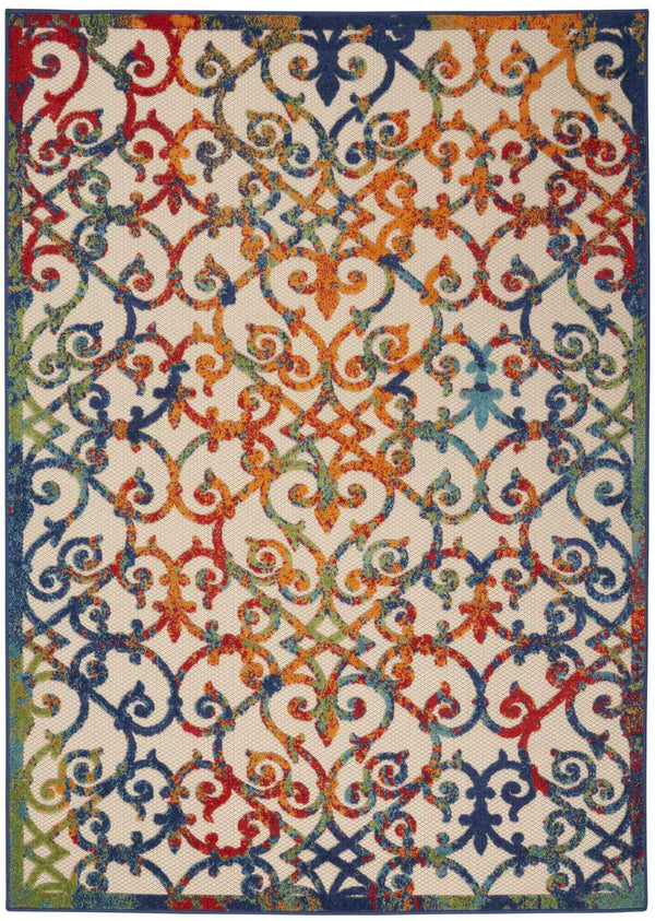 7' X 10' Ivory And Blue Indoor Outdoor Area Rug Default Title