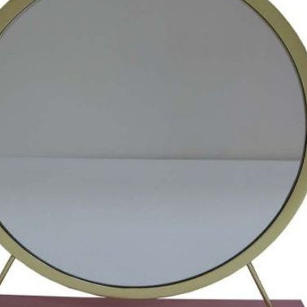 19" Brass Metal Round Freestanding Ornate Framed Makeup Shaving Tabletop Mirror - Bed & Bath