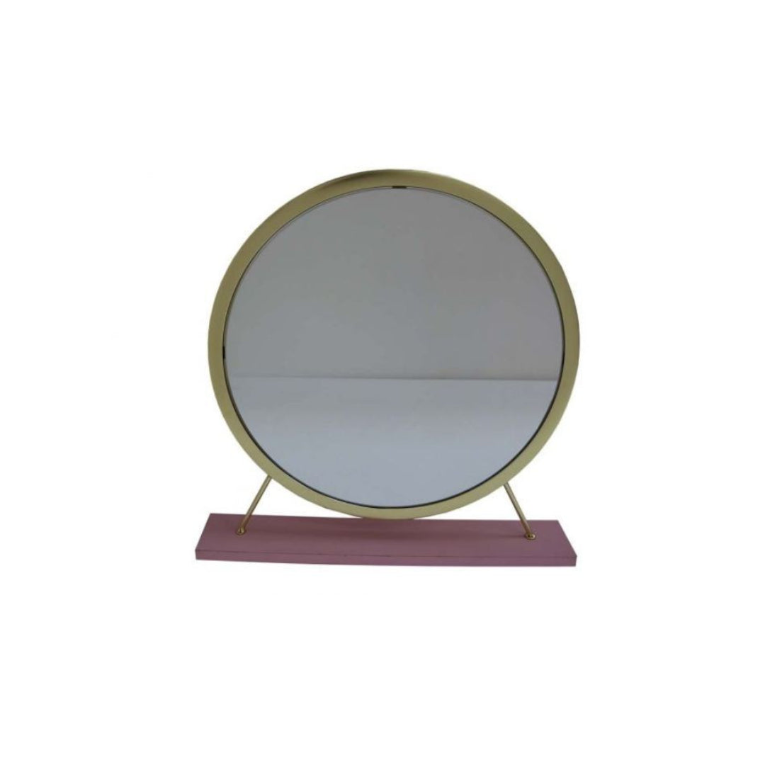 19" Brass Metal Round Freestanding Ornate Framed Makeup Shaving Tabletop Mirror - Bed & Bath