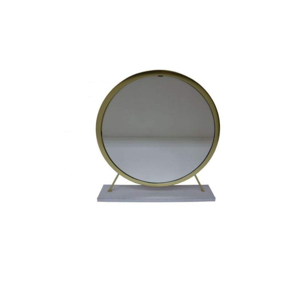 19" Brass Metal Round Freestanding Ornate Framed Makeup Shaving Tabletop Mirror - Bed & Bath