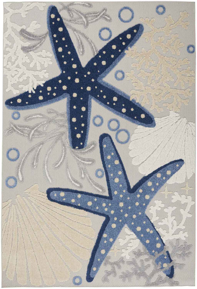 5' X 8' Blue And Gray Indoor Outdoor Area Rug