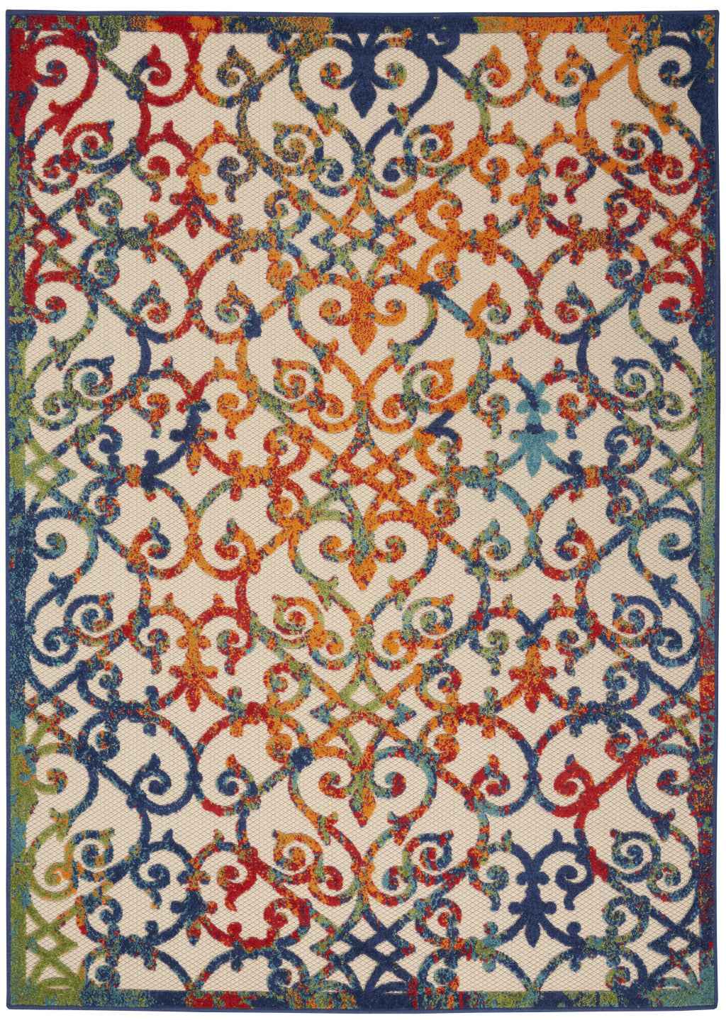 4' X 6' Ivory And Blue Indoor Outdoor Area Rug