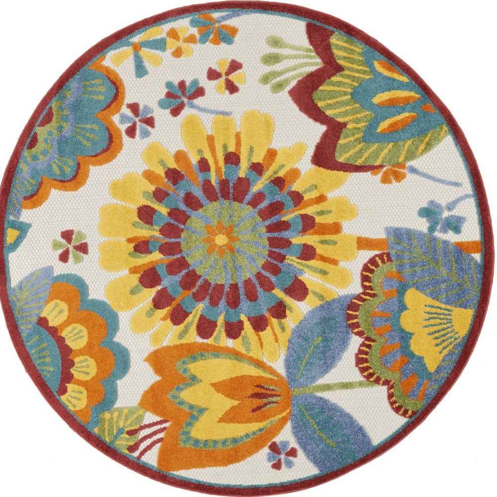 5' Yellow And Ivory Round Indoor Outdoor Area Rug