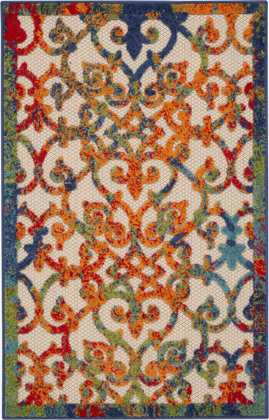 3' X 4' Ivory And Blue Indoor Outdoor Area Rug