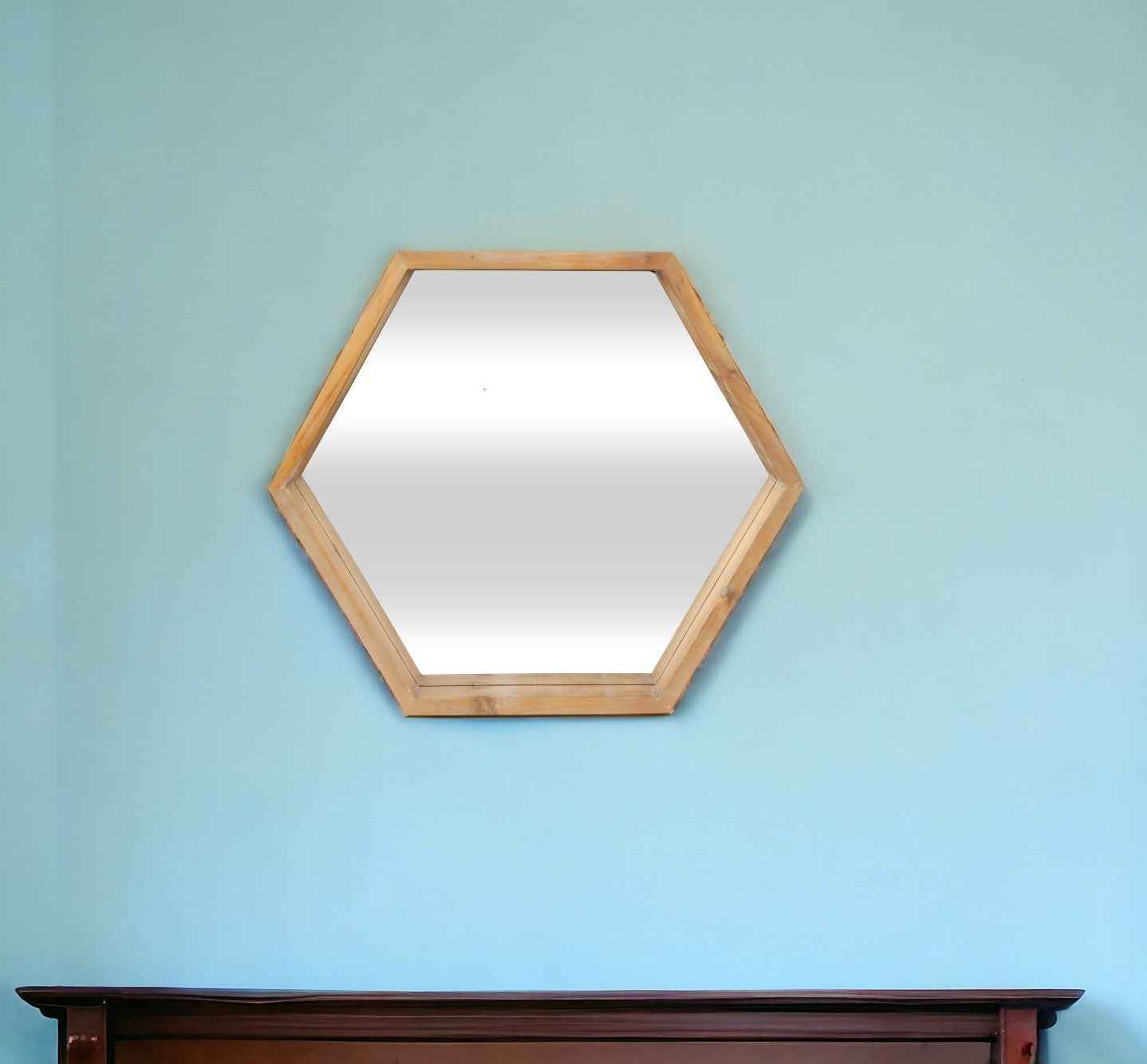21" Brown Hexagon Wood Framed Accent Mirror