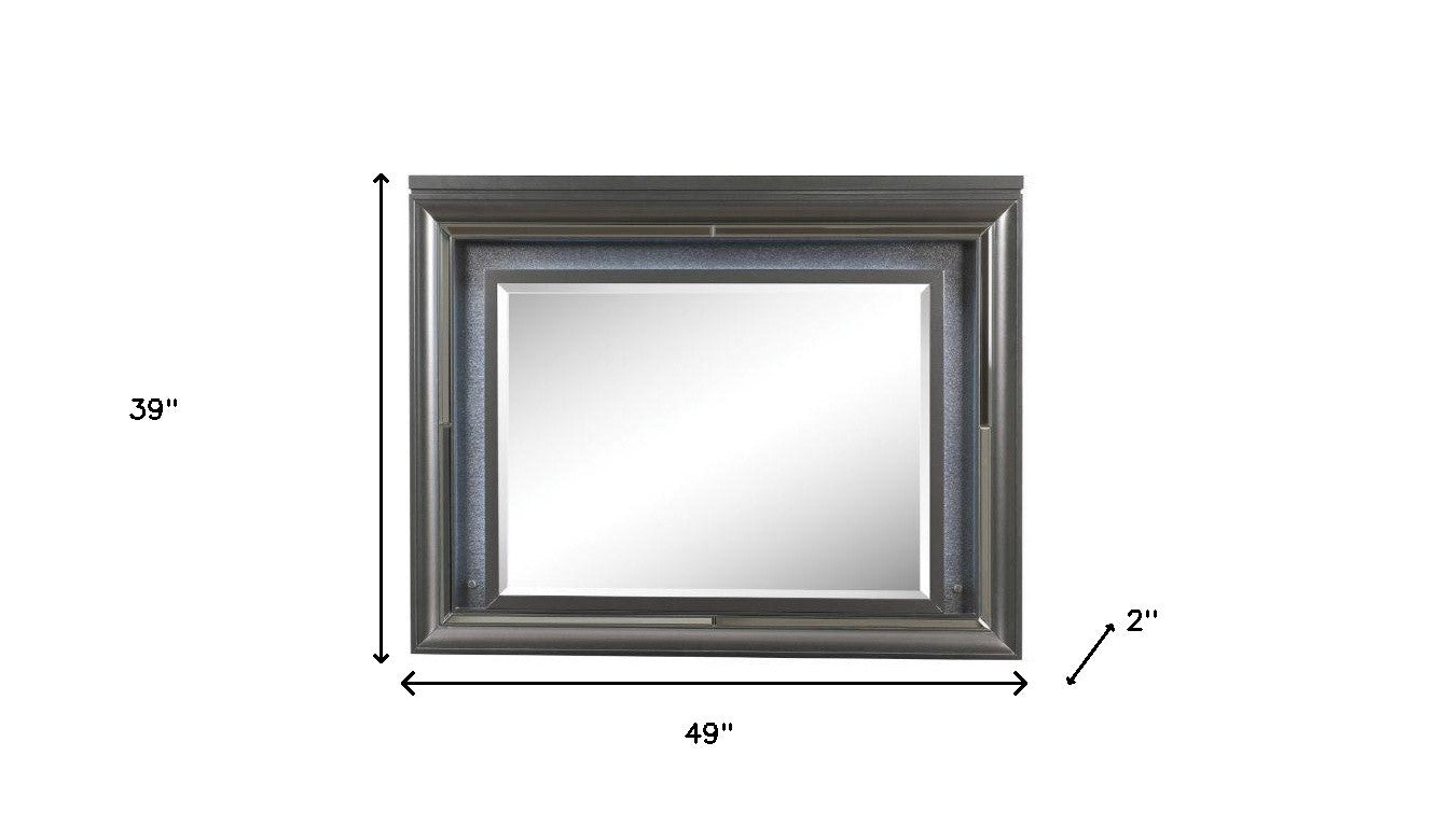 39" Gunmetal Lighted Wood Framed Mounted Dresser Mirror - Bed & Bath