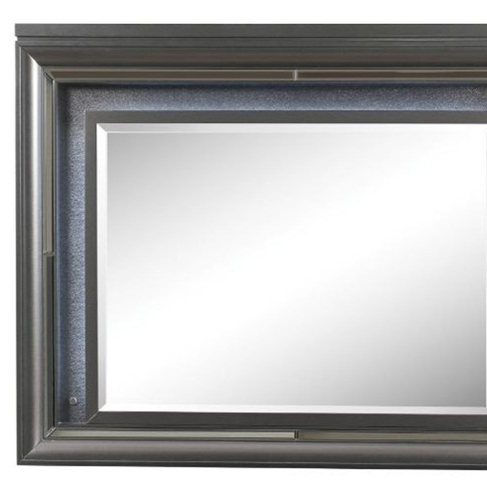 39" Gunmetal Lighted Wood Framed Mounted Dresser Mirror - Bed & Bath