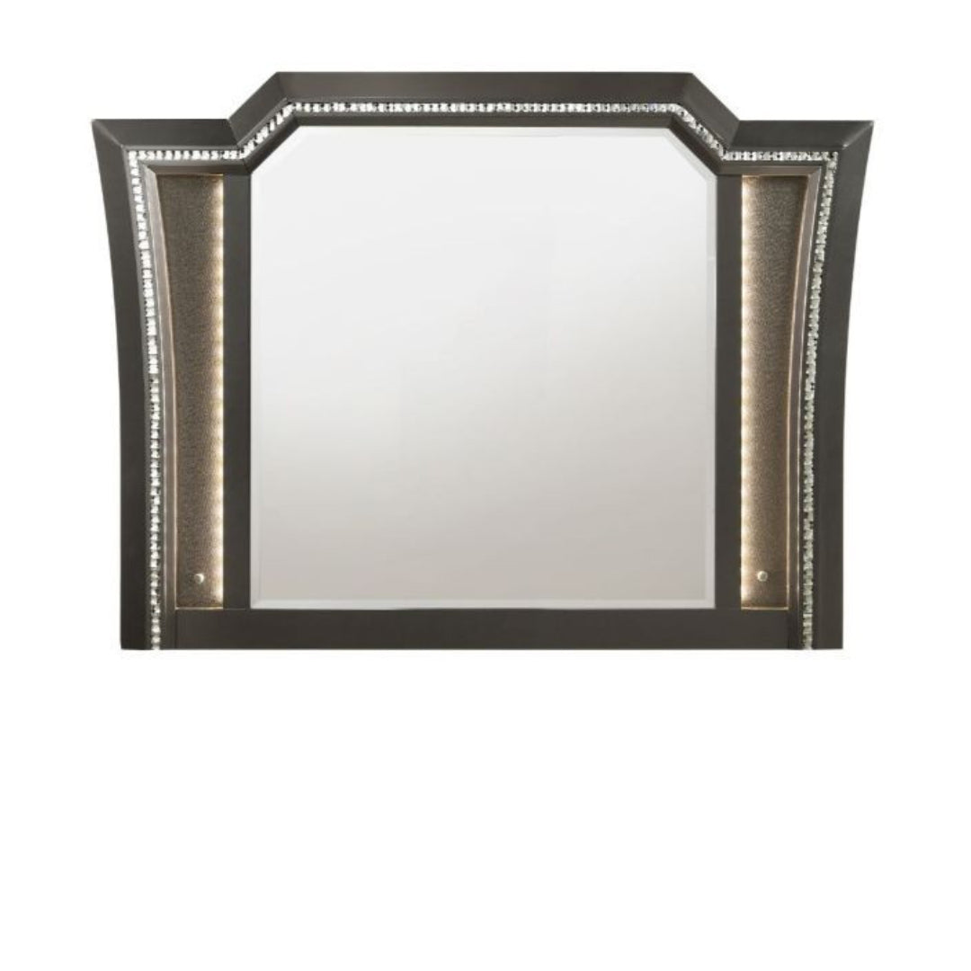 38" Gunmetal Lighted Abstract Wood Framed Mounted Dresser Mirror - Bed & Bath
