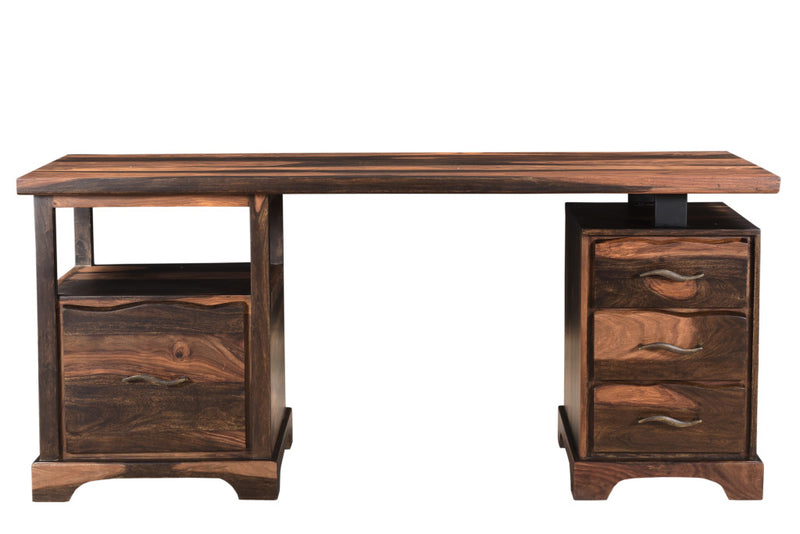 68" Natural Live Edge Solid Wood Writing Desk With Four Drawers - Office