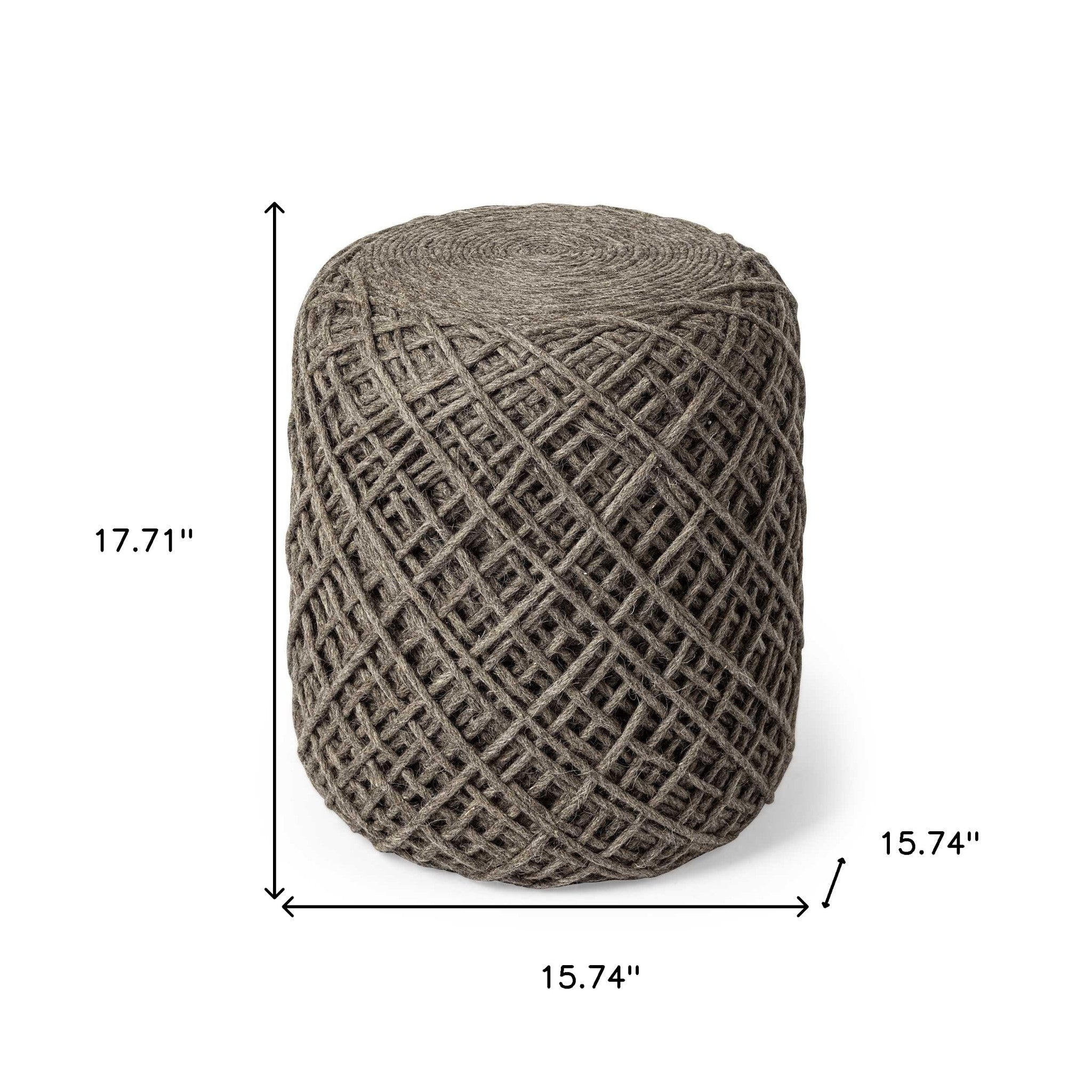 16" Brown Upholstery Cylinder Abstract Pouf Ottoman - Living Room