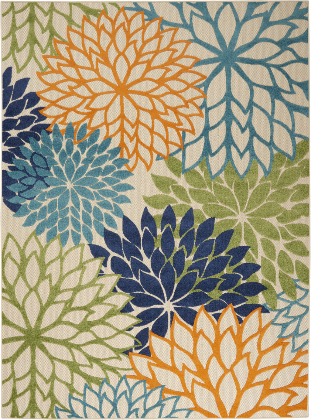 7' X 10' Ivory And Blue Floral Indoor Outdoor Area Rug - Outdoor