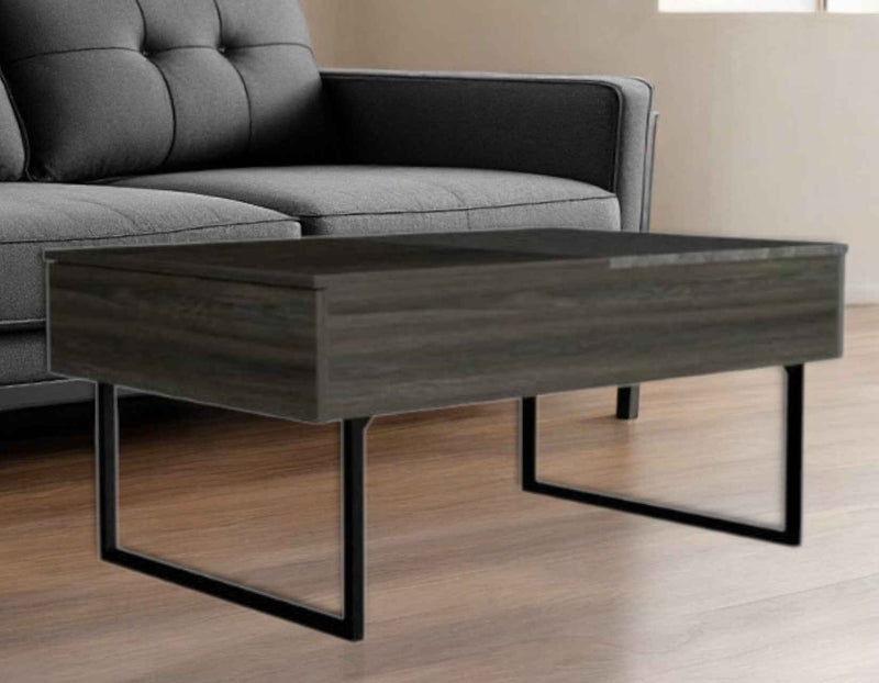 39" Espresso And Black Metal Lift Top Coffee Table With Drawer
