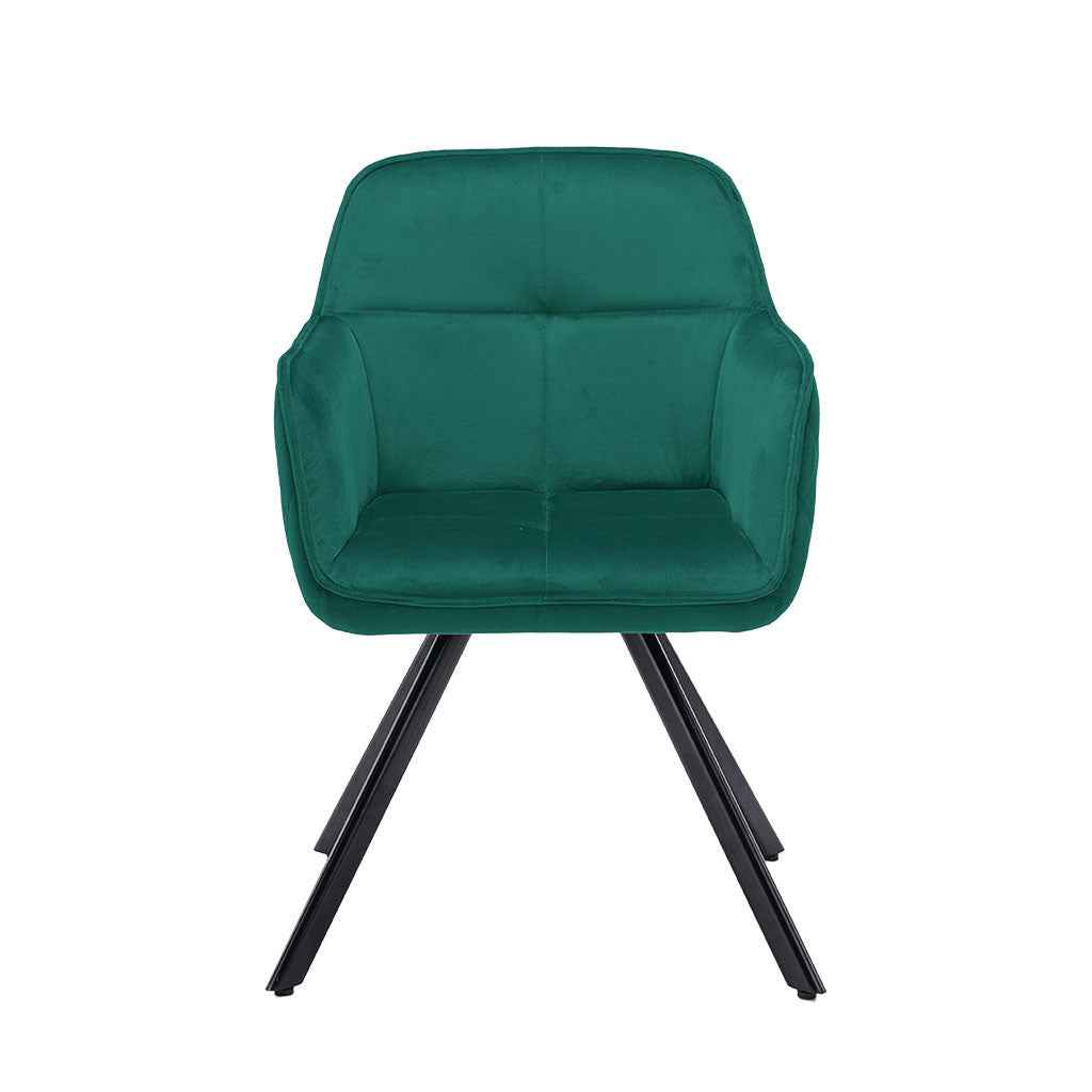 Tufted Green And Black Velvet and Metal Dining Arm Chair