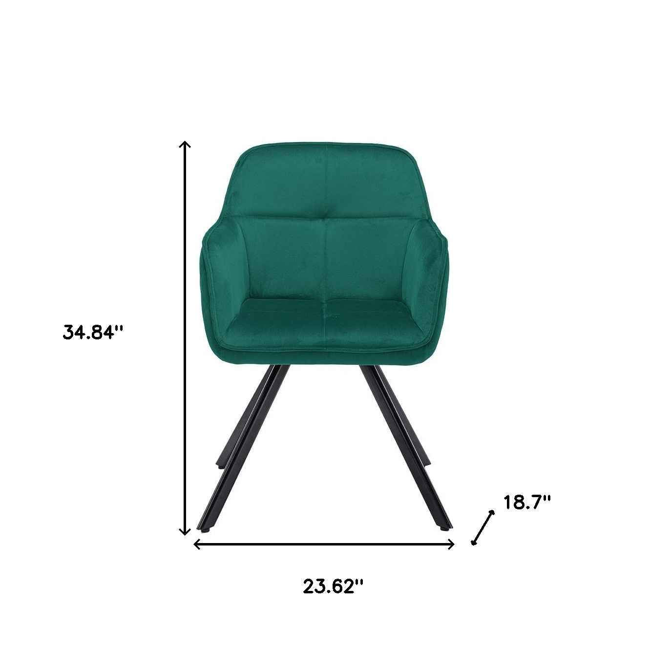 Tufted Green And Black Velvet and Metal Dining Arm Chair