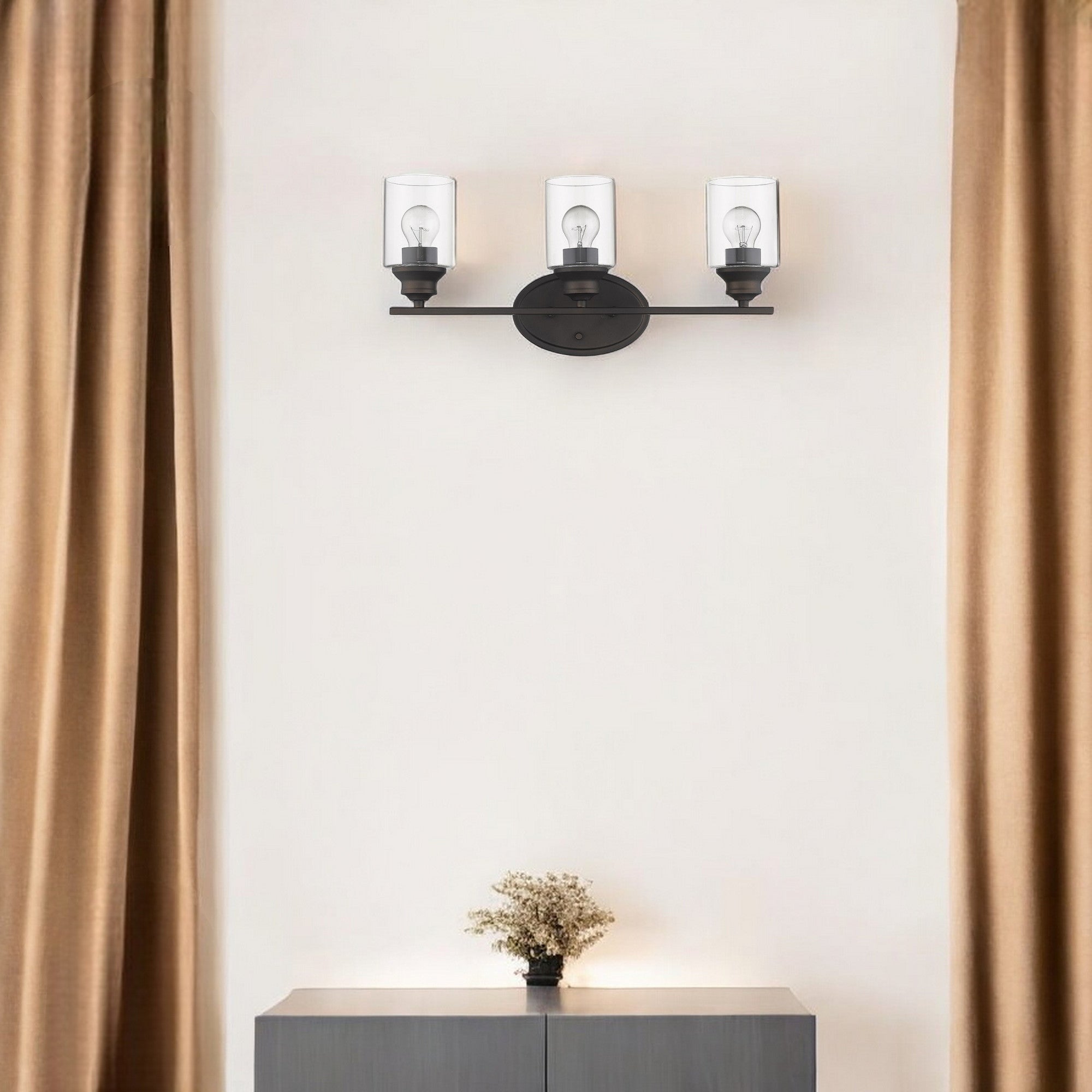 Three Light Bronze Wall Light with Clear Glass Shade Default Title