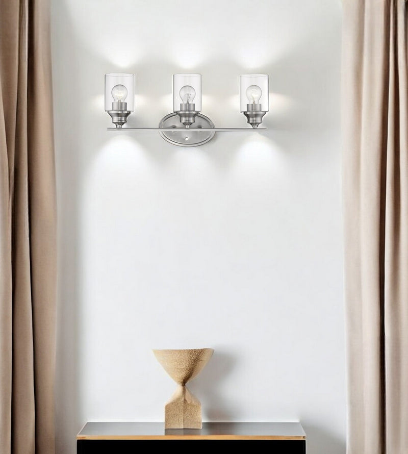 Three Light Silver Wall Light with Clear Glass Shade