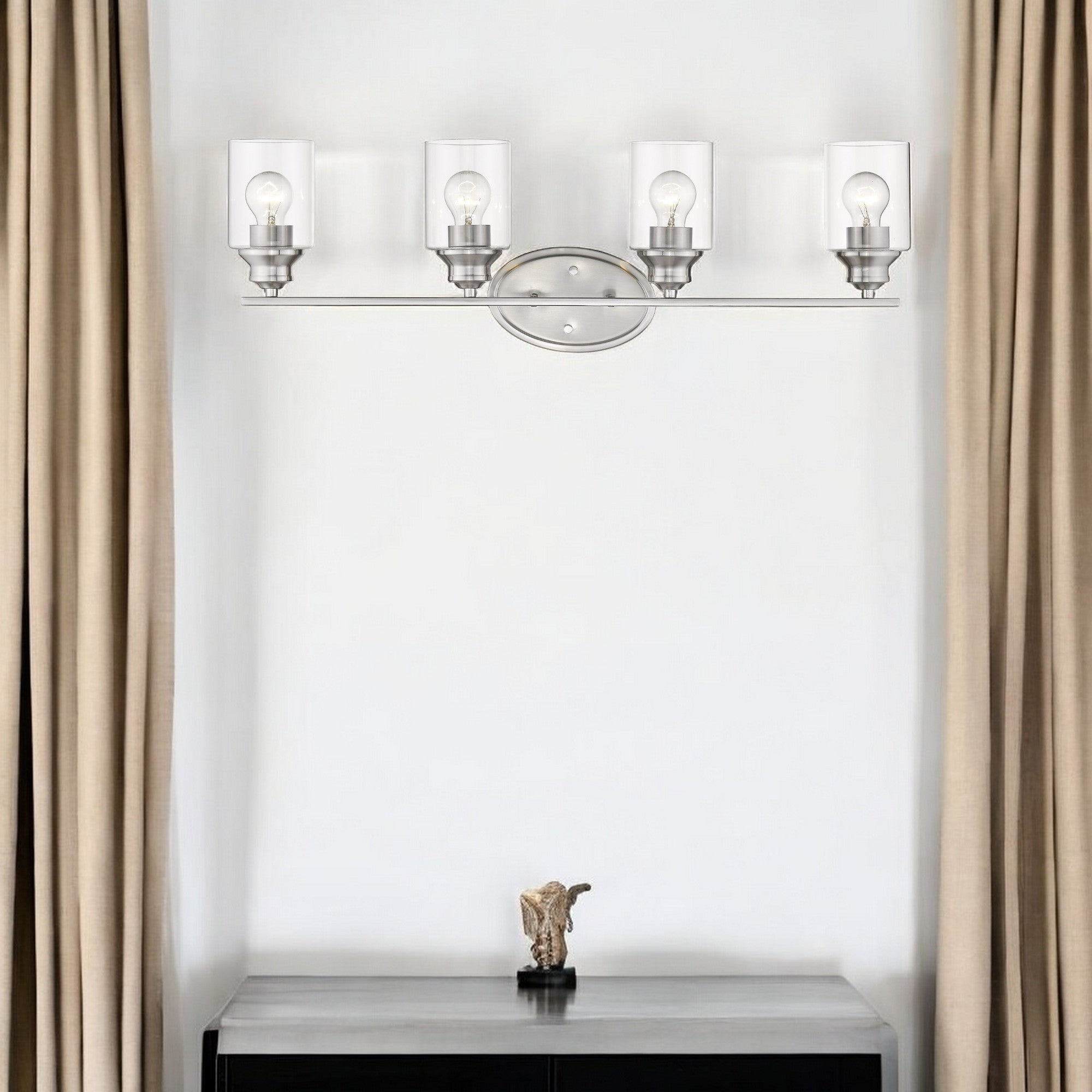 Four Light Silver Wall Light with Clear Glass Shade Default Title