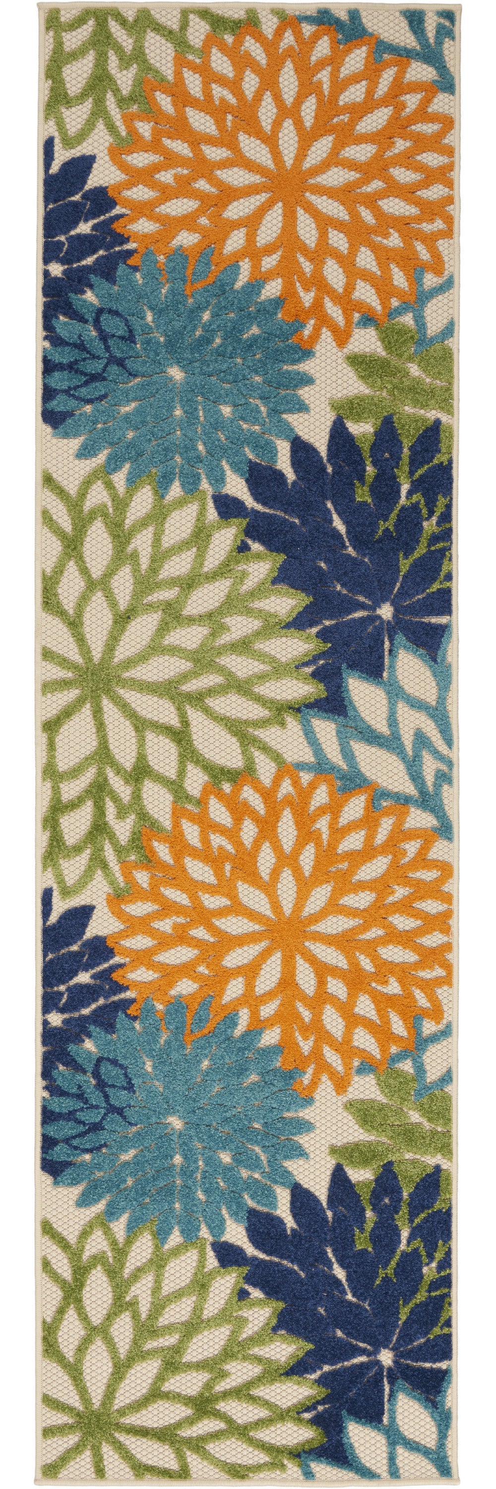 10' Ivory And Blue Indoor Outdoor Area Rug - Outdoor