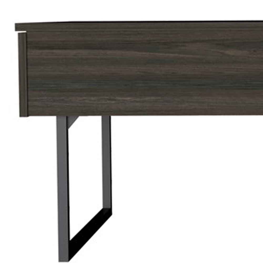 39" Espresso And Black Metal Lift Top Coffee Table With Drawer