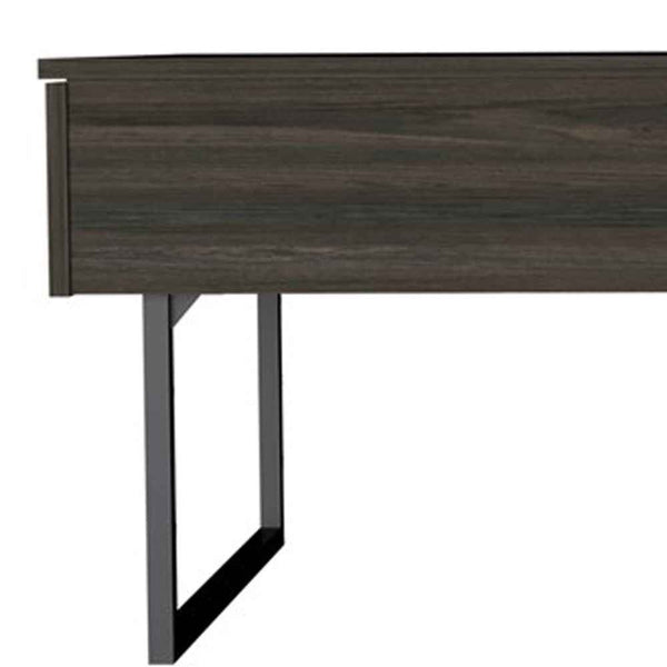 39" Espresso And Black Metal Lift Top Coffee Table With Drawer