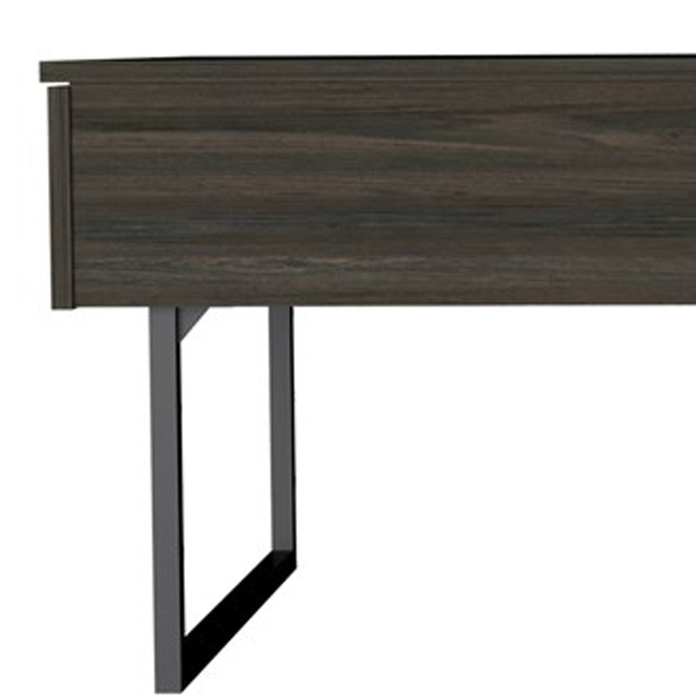39" Espresso And Black Metal Lift Top Coffee Table With Drawer - Living Room