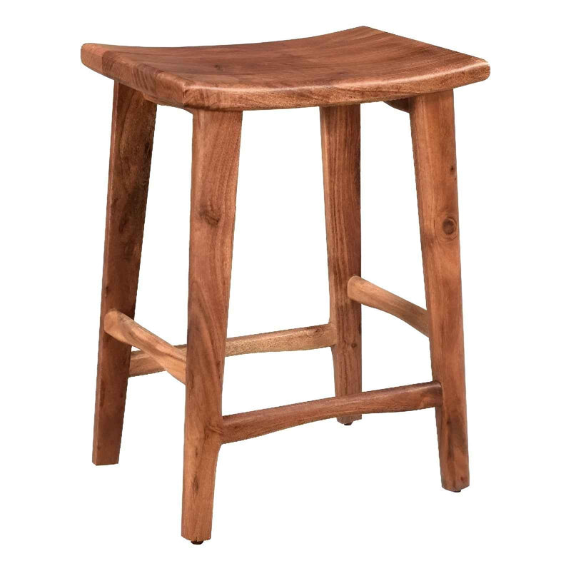 26" Brown Solid Wood Backless Bar Chair